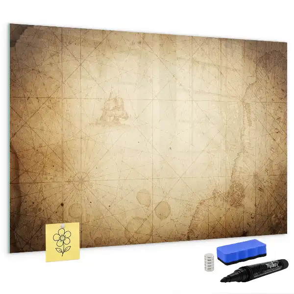 Magnetic marker board with an old world map design
