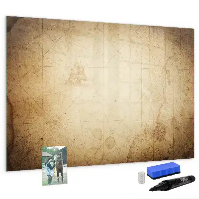 Magnetic marker board with an old world map design