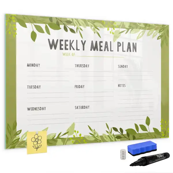 Magnetic glass dry erase board weekly menu planner