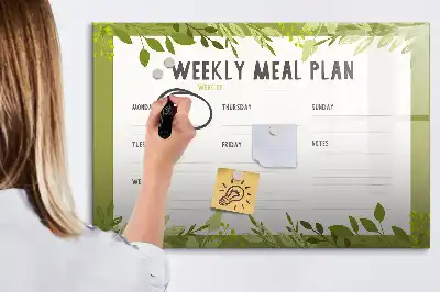 Magnetic glass dry erase board weekly menu planner