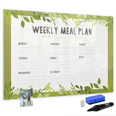 Magnetic glass dry erase board weekly menu planner