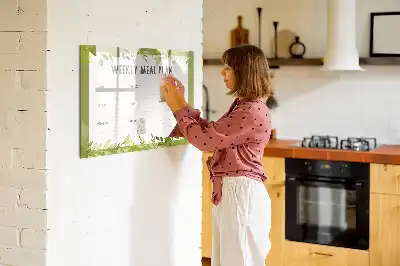 Magnetic glass dry erase board weekly menu planner