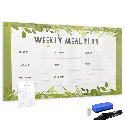 Magnetic glass dry erase board weekly menu planner