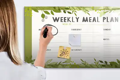 Magnetic glass dry erase board weekly menu planner