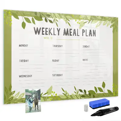 Magnetic glass dry erase board weekly menu planner