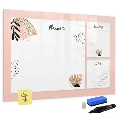 Magnetic glass dry erase board for planner notes