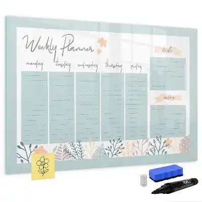 Magnetic marker board with weekly schedule layout