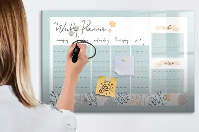 Magnetic marker board with weekly schedule layout