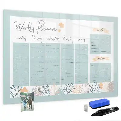 Magnetic marker board with weekly schedule layout