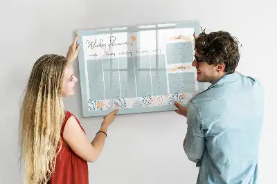 Magnetic marker board with weekly schedule layout
