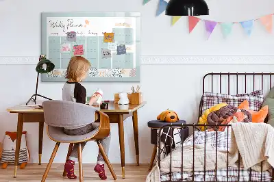 Magnetic marker board with weekly schedule layout