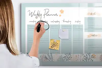 Magnetic marker board with weekly schedule layout