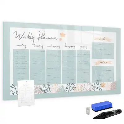 Magnetic marker board with weekly schedule layout