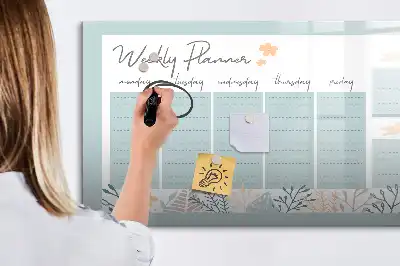 Magnetic marker board with weekly schedule layout