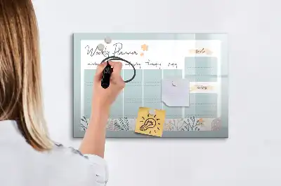 Magnetic marker board with weekly schedule layout