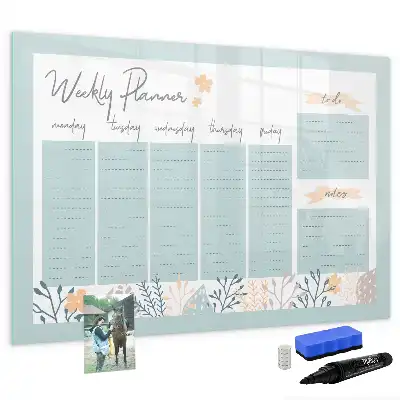 Magnetic marker board with weekly schedule layout