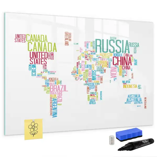 Magnetic whiteboard map with country names