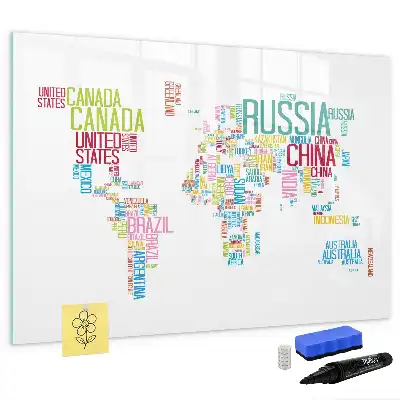 Magnetic whiteboard map with country names