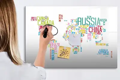 Magnetic whiteboard map with country names