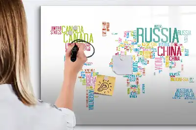 Magnetic whiteboard map with country names