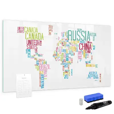Magnetic whiteboard map with country names
