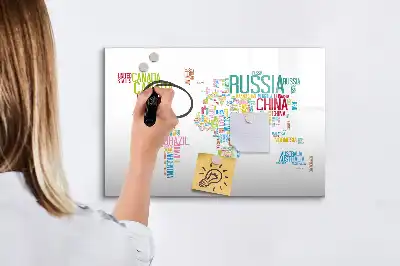 Magnetic whiteboard map with country names