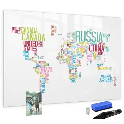 Magnetic whiteboard map with country names