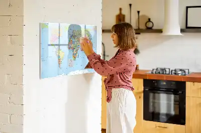 Magnetic glass dry erase board with a world map design
