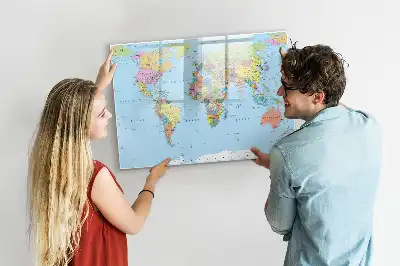 Magnetic glass dry erase board with a world map design