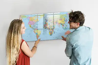 Magnetic glass dry erase board with a world map design