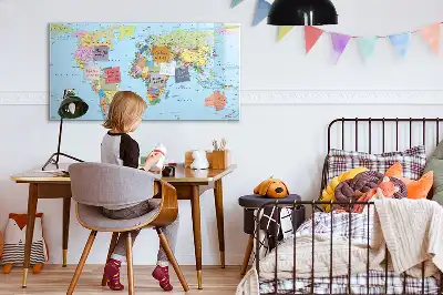 Magnetic glass dry erase board with a world map design