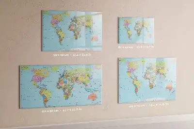 Magnetic glass dry erase board with a world map design