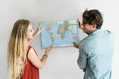 Magnetic glass dry erase board with a world map design