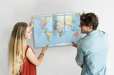 Magnetic glass dry erase board with a world map design