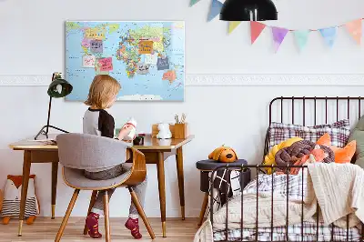 Magnetic glass dry erase board with a world map design