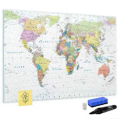 Magnetic marker board with a world map design