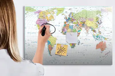 Magnetic marker board with a world map design