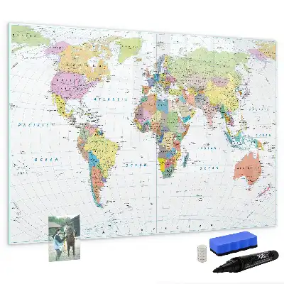 Magnetic marker board with a world map design