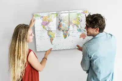 Magnetic marker board with a world map design
