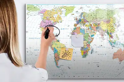 Magnetic marker board with a world map design