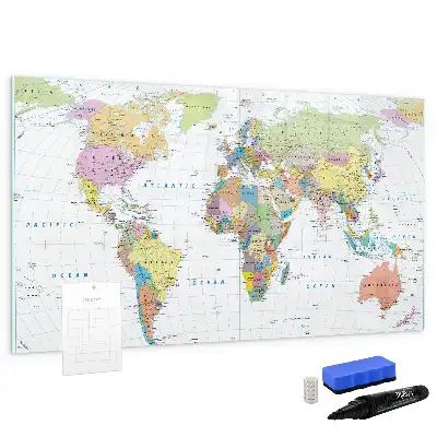 Magnetic marker board with a world map design