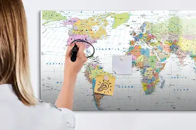 Magnetic marker board with a world map design
