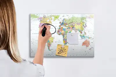 Magnetic marker board with a world map design