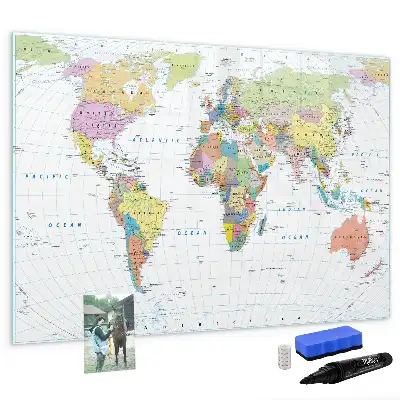 Magnetic marker board with a world map design