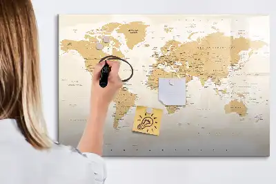 Magnetic glass dry erase board with political world map design