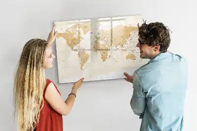 Magnetic glass dry erase board with political world map design