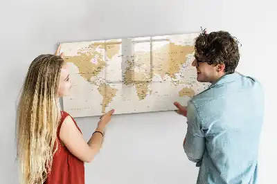 Magnetic glass dry erase board with political world map design