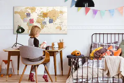 Magnetic glass dry erase board with political world map design