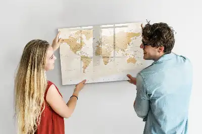 Magnetic glass dry erase board with political world map design