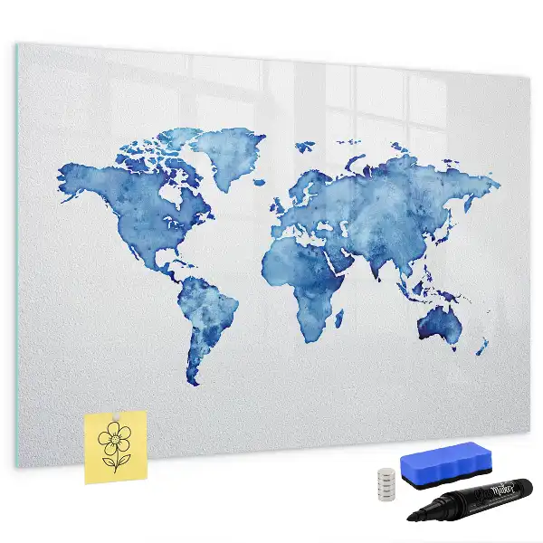 Magnetic marker board watercolor world map print